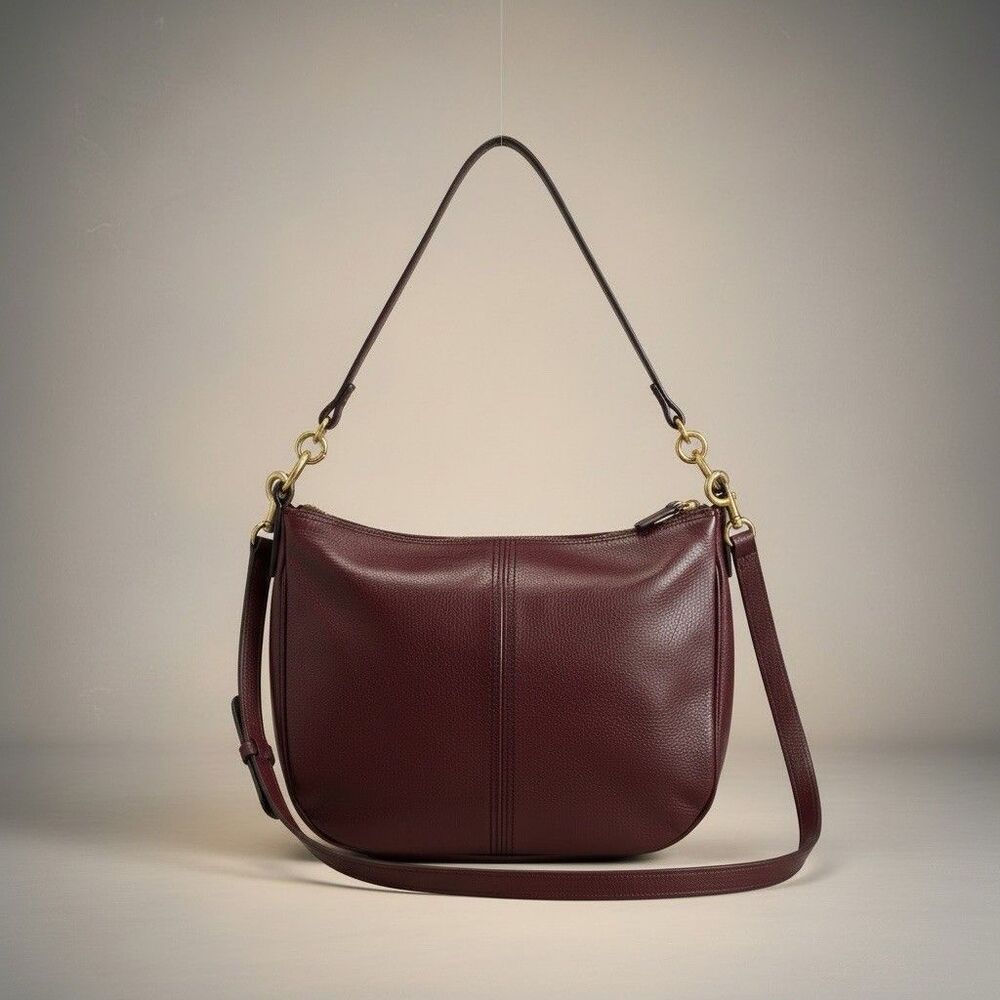 Fossil Jolie Leather Hobo Bag Burgundy Oxblood Crossbody Classic Preppy Purse